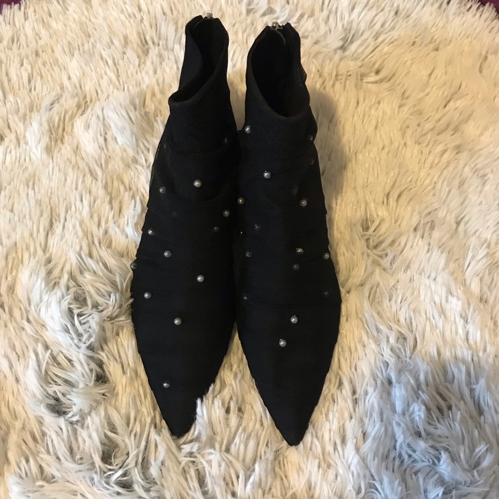 Zara Embellished Tulle & Pearl ankle Booties